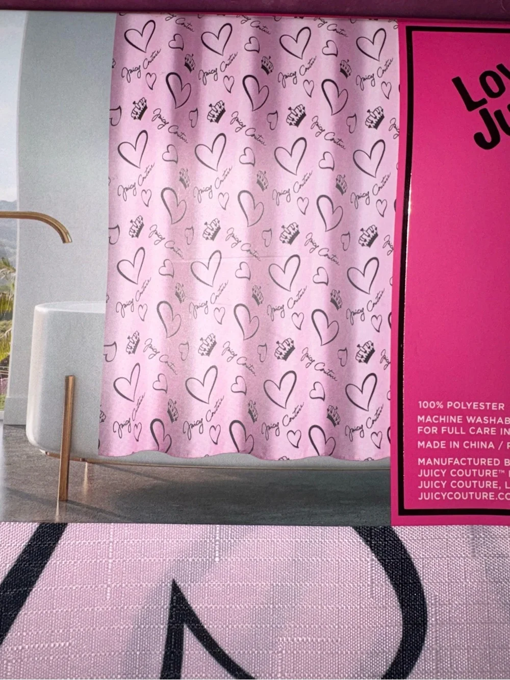 Juicy Couture Pink Heart Print Shower Curtain
